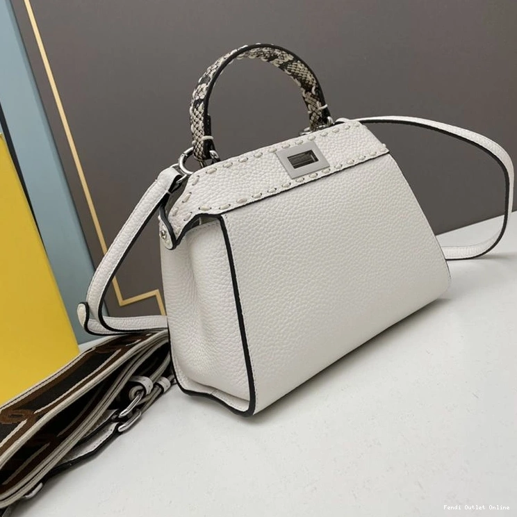 Cheap Calf Mini Peekaboo Fendi Bag Stitching In White Iconic Leather 0803